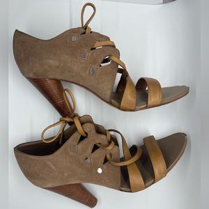 TOD’S Strappy Brown Suede Leather Heels Sz 37.5 7.5 Designer Classy